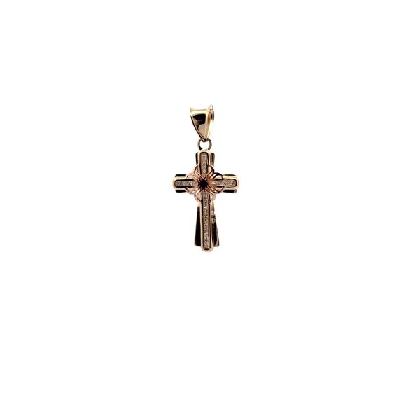 14k Gold Pendant Cross Religious Two Tone Cubic Zirconia - Picture 6 of 7